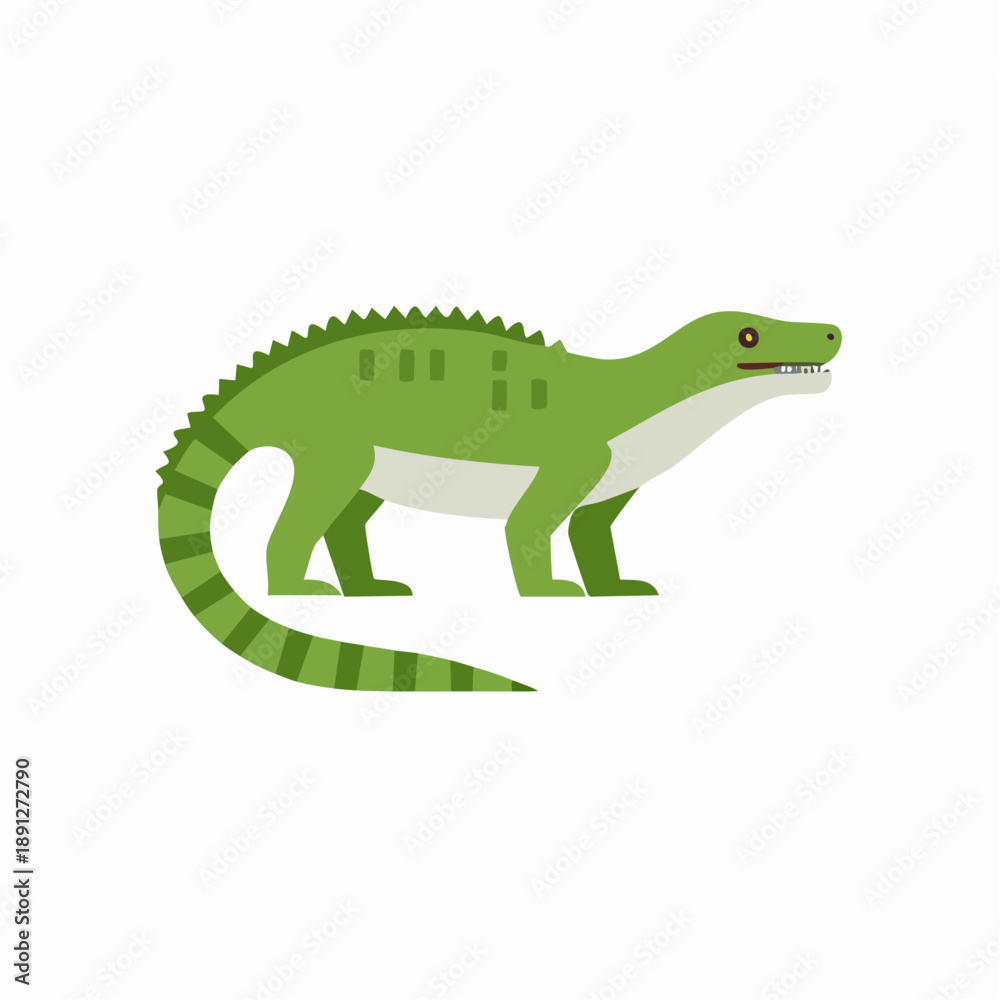 Fototapeta premium Stylized Green Crocodile Illustration with Striped Tail for Children's Book or Educational Resources