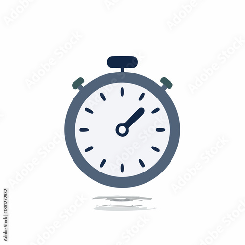 Blue Stopwatch Time Measurement Tool Isolated on White Clock Ticking Flat Style Design