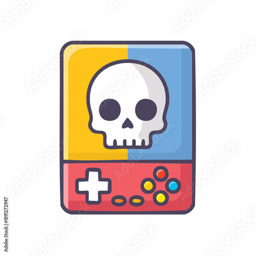 Cartoon video game console with skull motif for digital gaming experience
