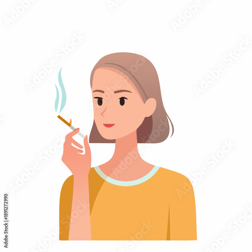 Woman Holding Lit Cigarette with Rising Smoke. Female Smoking and Enjoying Tobacco. Lady Posing.