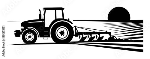 Tractor Plowing - Minimalist Vector Silhouette