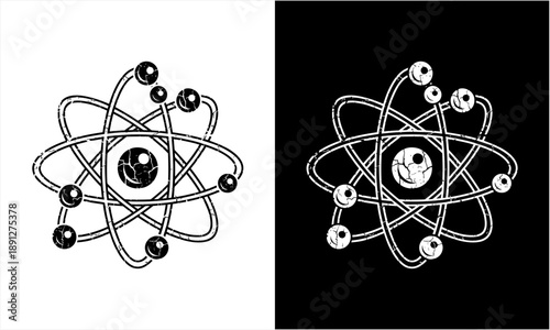 Atomic structure illustration with orbiting electrons and central nucleus.