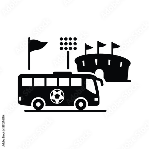transportation to a football soccer match or stadium event silhouette vector icon illustration on white background