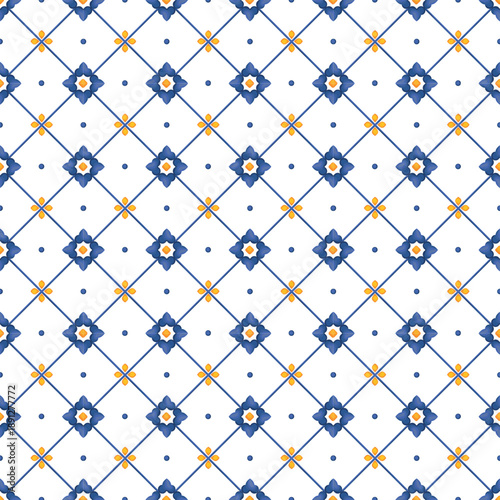 Wallpaper Mural Mediterranean pattern blue and yellow theme Torontodigital.ca