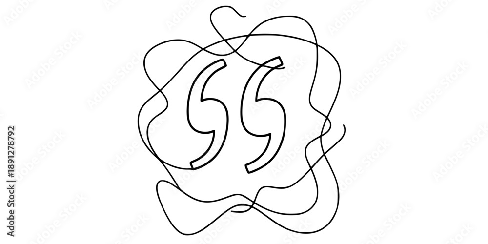 Fototapeta premium Quotation mark in continuous line drawing style. Line art of of a quote mark. Vector illustration. Abstract background