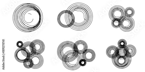 Set of abstract linear circles. Decorative vector elements.
