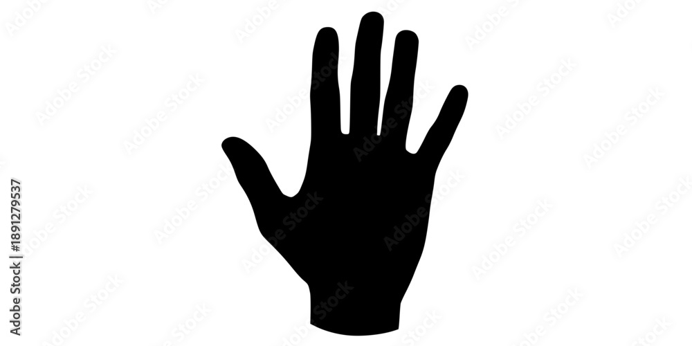 Fototapeta premium Open palm icon. Silhouette of an open human palm with spread fingers isolated on white background. Vector illustration.