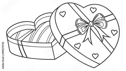 valentine  giftHeart-Shaped Gift Box Line Art - Romantic Valentine's Day Coloring Page and Vector Illustration 13.eps