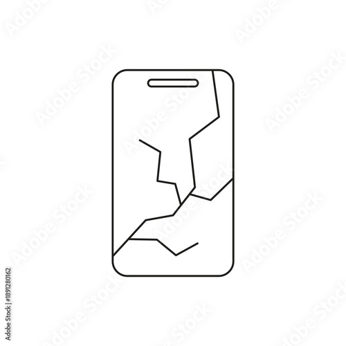 Smashed smartphone display with crack lines icon