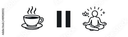 black and white outline tea cup steam pause symbol mindful break