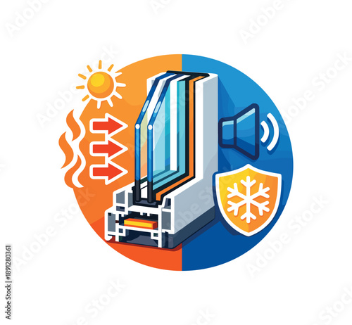 full color flat icon double glazed window cross section sound and heat insulation