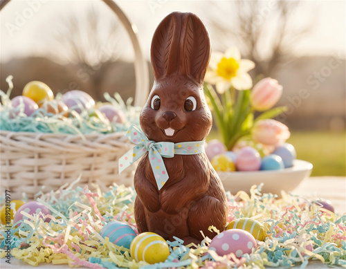 Chocolate Easter Bunny with Eggs and Basket
