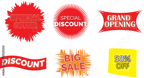 Vibrant Marketing Stickers for Grand Openings and Special Shop Discounts
