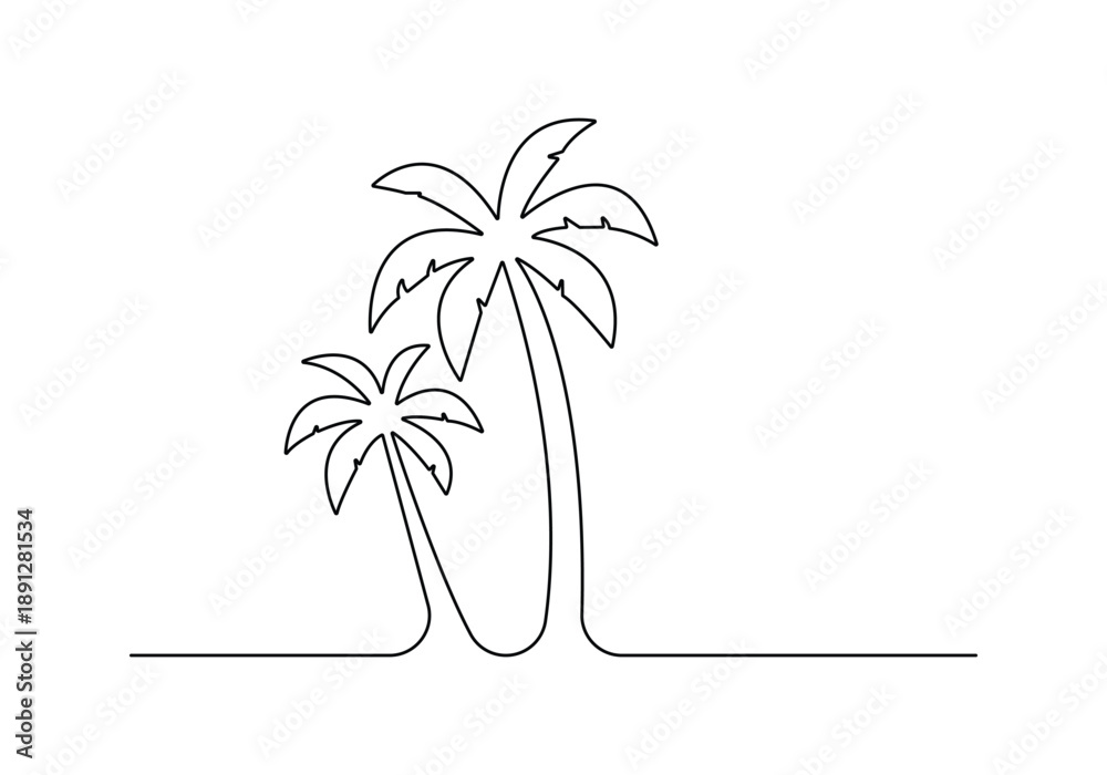 Obraz premium Continuous one line art palm trees vector illustration