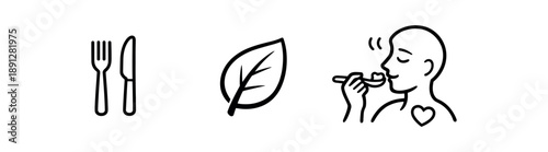 black and white outline fork and knife small leaf symbol one mindful bite slower