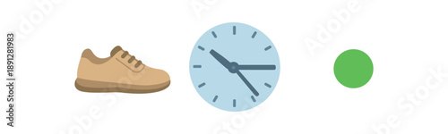 full color flat shoe sand beige clock face pale blue small goal dot green