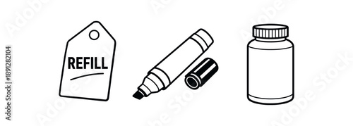 black and white outline refill label tag marker pen blank container