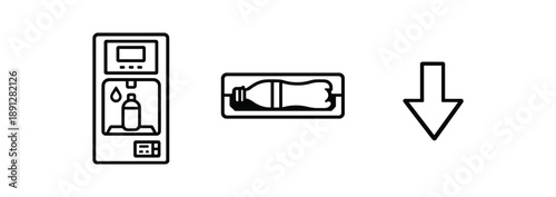 black and white outline refill kiosk machine bottle slot arrow down