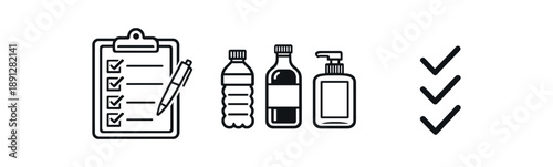 black and white outline refill checklist board bottle row checkmarks