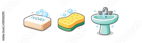 full color flat soap ivory sponge sink mint