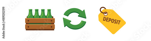 full color flat glass bottle crate brown arrows green deposit tag