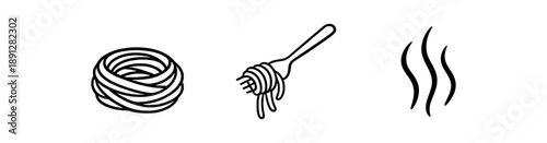 black and white outline pasta nest fork twirl steam lines