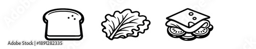 black and white outline sandwich layers bread lettuce filling