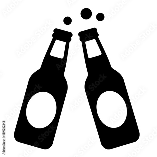 Line icon of two clinking beer bottles.