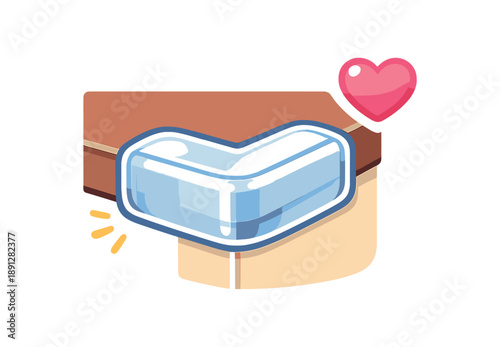 full color flat icon corner protector on sharp table edge soft transparent pad and tiny heart icon