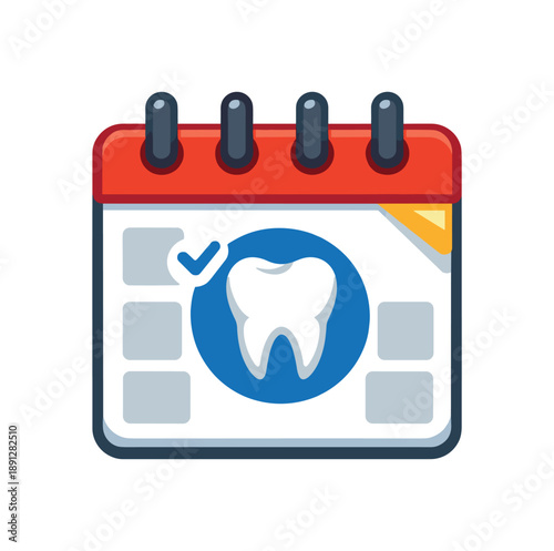 full color flat icon calendar with tooth icon marking dentist visit reminder