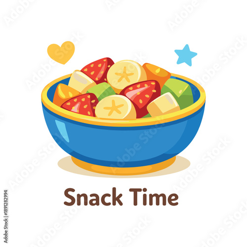 colored flat icon vector illustration isolated on white background snack bowl with soft fruit pieces baby snack time
