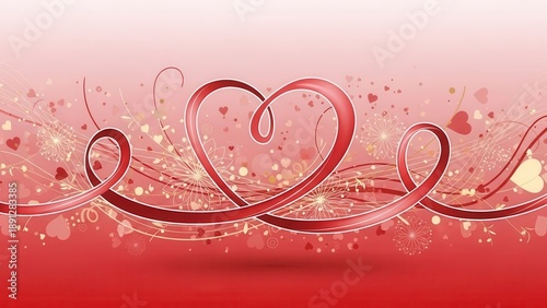 Abstract red ribbon swirling into heart shape on pink gradient background