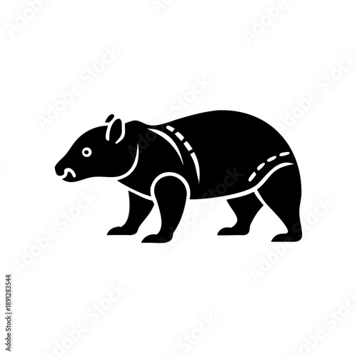 Black Tasmanian devil silhouette, Australian wildlife icon for nature conservation.