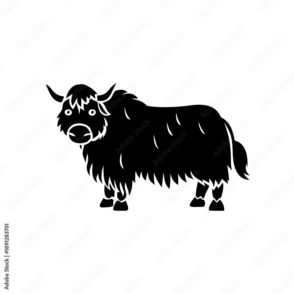 Obraz premium Black minimalist Tibetan yak silhouette icon for nature-themed logo design