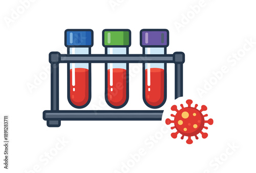 colored flat icon vector illustration isolated on white background blood test tube rack with tiny virus symbol lab diagnosis process