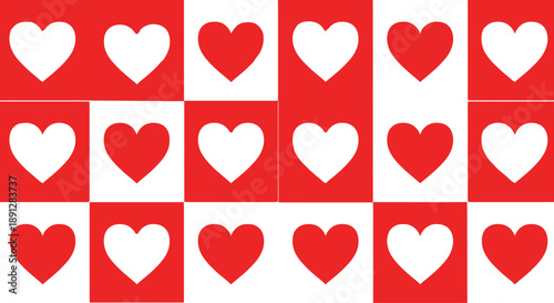 Seamless pattern of red and white hearts on alternating red and, valentines day or love concept, graphic design