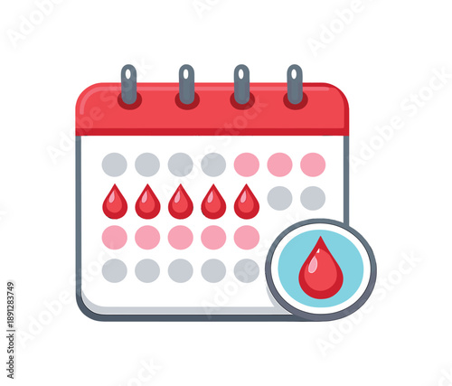 full color flat icon period calendar page with small droplet icon cycle tracking
