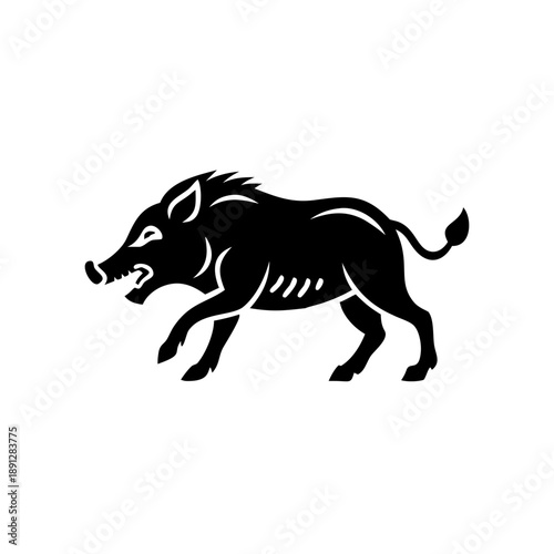 Black minimalist wild boar silhouette, versatile hunting and sports mascot.