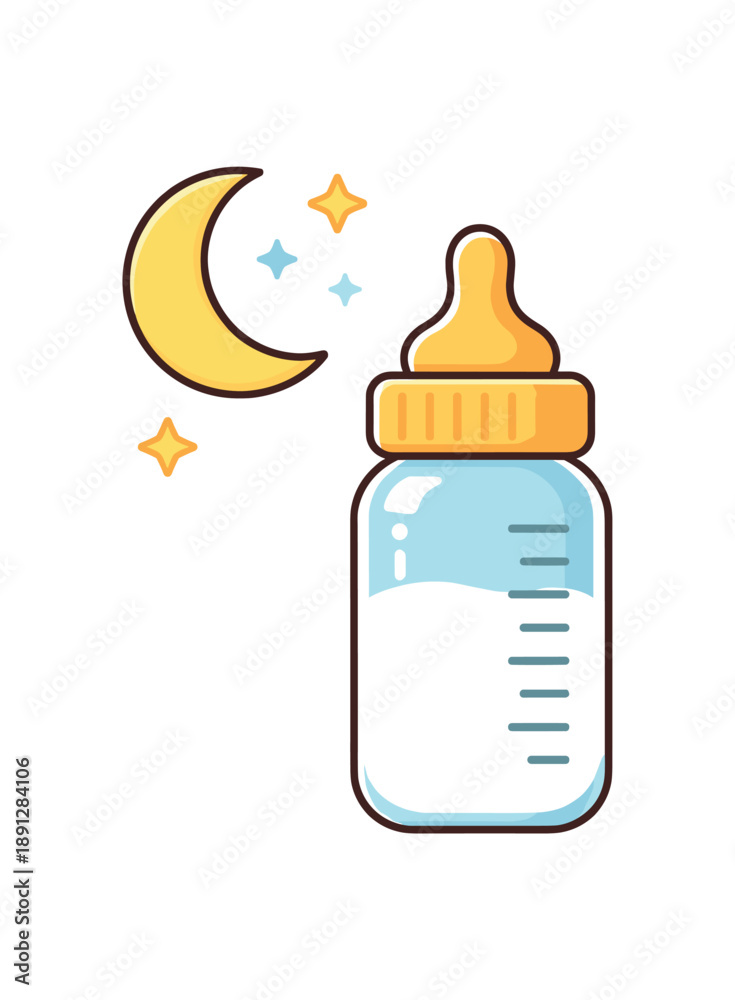 Obraz premium colored flat icon vector illustration isolated on white background bedtime bottle or breastfeeding icon moon symbol quiet feeding