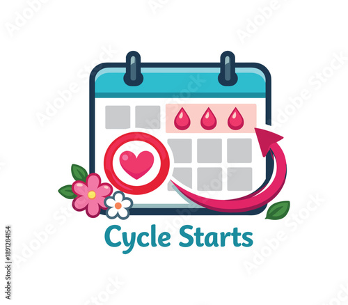 full color flat icon calendar circle marking cycle start awareness