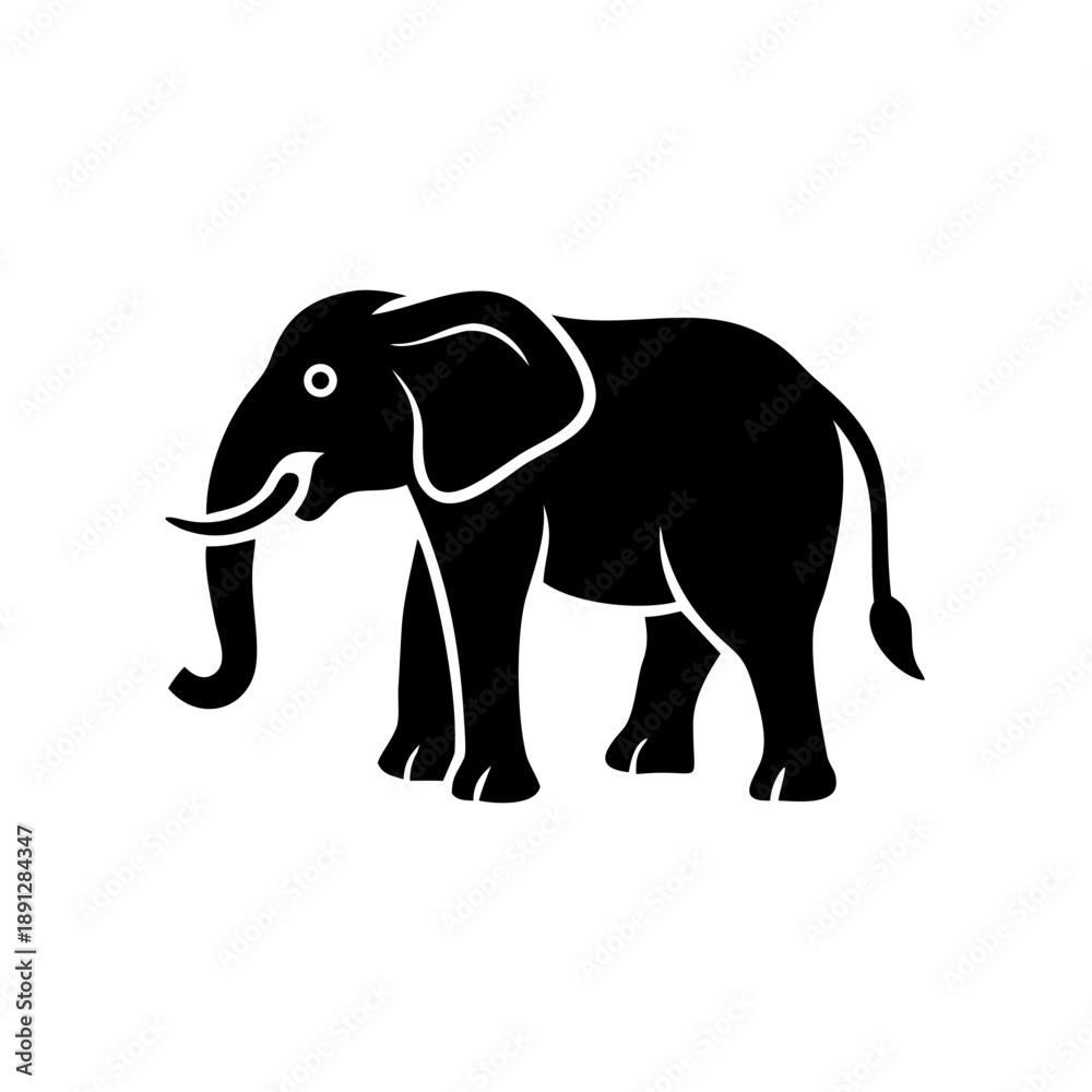 Obraz premium Black silhouette elephant standing, wildlife logo and nature conservation icon.