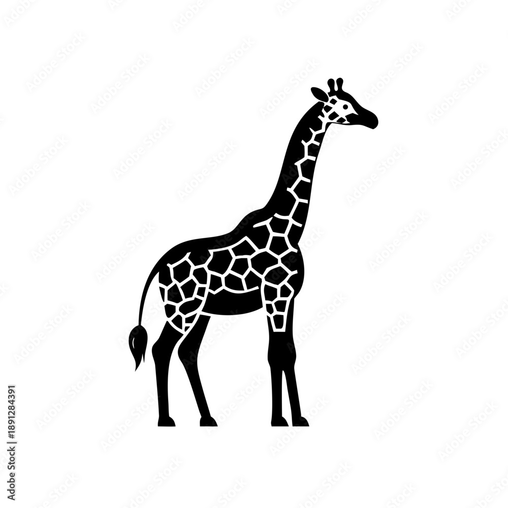 Obraz premium Black and white patterned giraffe silhouette for wildlife logo design.