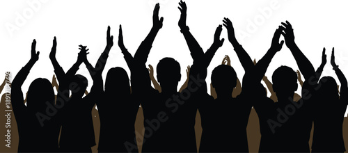 Silhouette of people with hands raised crowd black silhouette, people, crowd, hands raised, black, white background, celebration, protest, demonstration, applause, cheering, group, collective, raised 