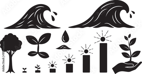 Environmental icons and symbols for ecology and sustainability concept
