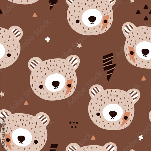 Seamless childish pattern with cute rock bears. Kids cute texture for fabric, textile. Vector illustration.