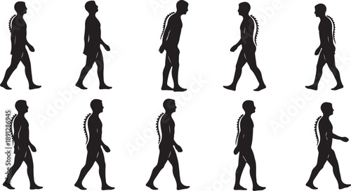 Silhouette of a man walking in various positions sequence