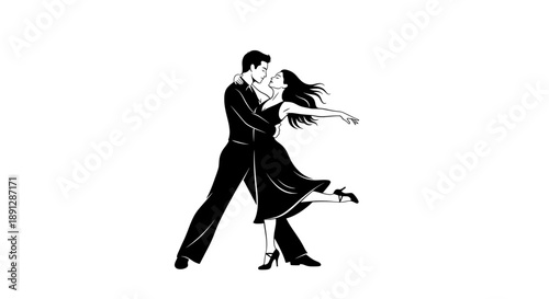 A couple dancing together in a romantic tango pose