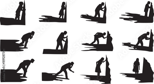 Silhouette of a person working on construction site scenes