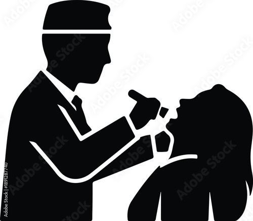 Silhouette medical doctor examining patient's throat with an instrument during a checkup illustration vector