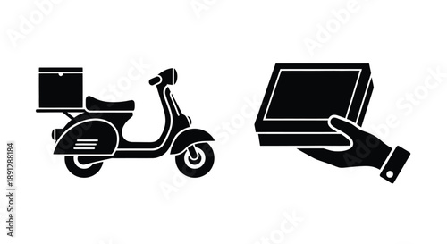Delivery scooter hand holding laptop and monitor a black silhouette